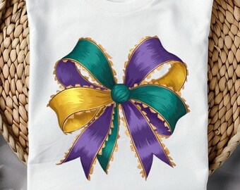 Luxurious Mardi Gras Bow PNG – Purple, Green & Gold Design