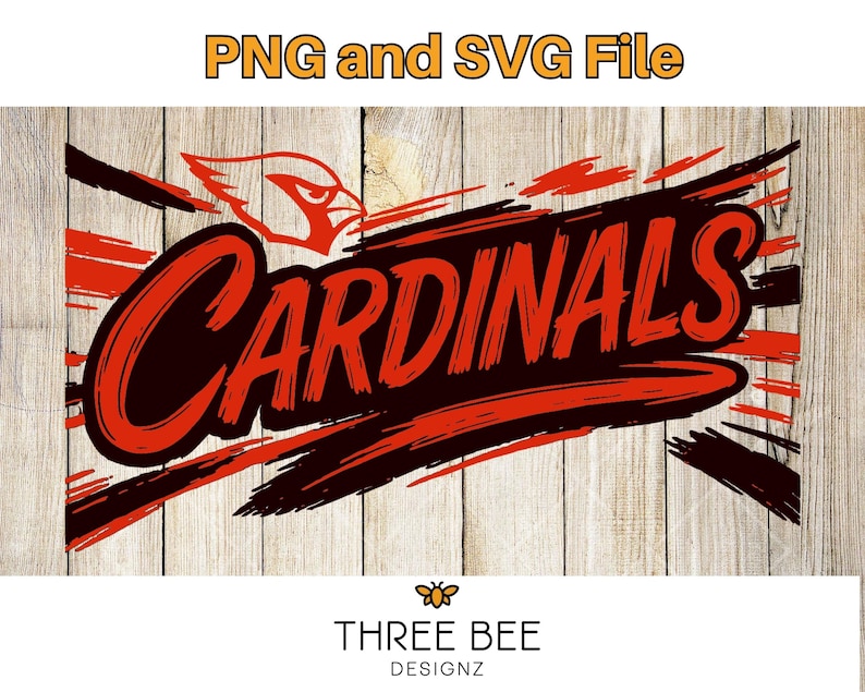 Cardenales PNG y SVG – Diseño de espíritu de equipo rojo – Gráfico de pincelada de mascota para camisetas – Descarga digital para Cricut y sublimación imagen 1