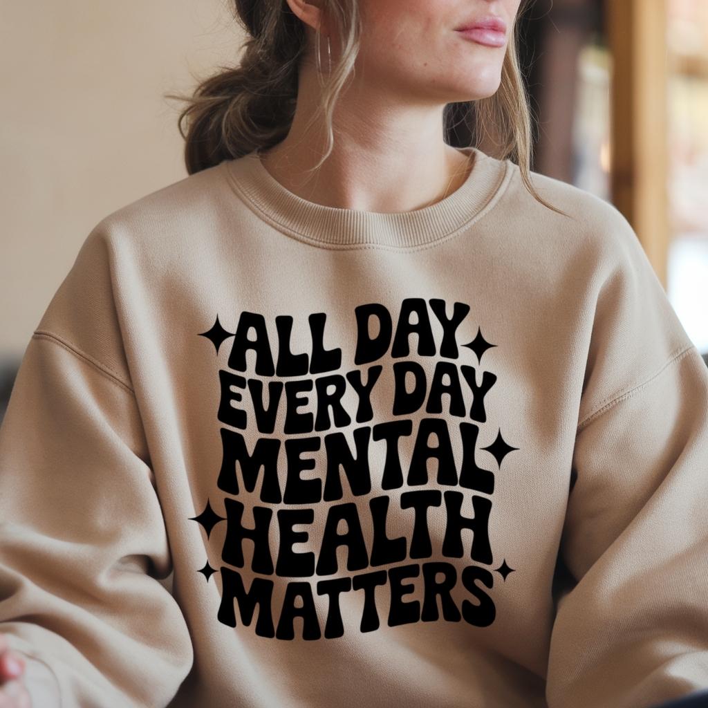 Retro Mental Health SVG PNG File, All Day Every Day Quote, Positive