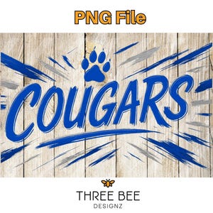 Cougars Mascot PNG | Blue Paw Print Sublimation Design | School Spirit Digital Download | Team Pride Graphic for T-Shirts & Tumblers