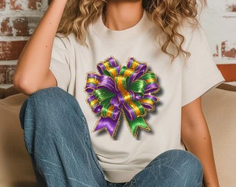 Mardi Gras Bow PNG - Vibrant DTF, Sublimation, and Eco-Solvent Design for T-Shirts and Crafts