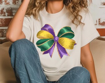 Mardi Gras Bow PNG - Vibrant DTF, Sublimation, and Eco-Solvent Design for T-Shirts and Crafts