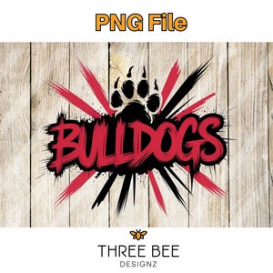 Bulldoggen Maskottchen PNG und DTF Transferdesign | Schulgeist Sublimationsgrafik | Rot Schwarz Pfotenabdruck Team Pride Clipart