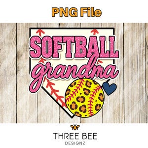 Softball Grandma PNG Digital Download for Sublimation Shirt Mug Tumbler Glitter Leopard Print Design Baseball Grandparent Gift DIY