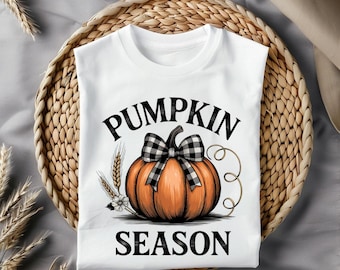 Pumpkin Season PNG – Buffalo Plaid Bow, Fall Digital Download