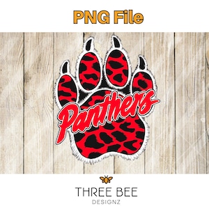Petal High School Panthers PNG File - Red Leopard Paw Print Digital for Sublimation & DTF Transfers, Mascot, Elementary, Middle School
