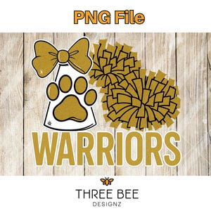 Warriors Cheerleading PNG, Yellow Pom Pom Megaphone Paw Print Sublimation Design, Cheer Team Spirit Digital Download, DTF Transfer