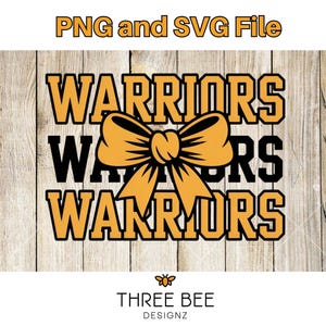 Archivos digitales PNG y SVG de Oak Grove Warriors con lazo amarillo de porristas / Diseño de mascota guerrera de Hattiesburg, MS para manualidades y camisetas