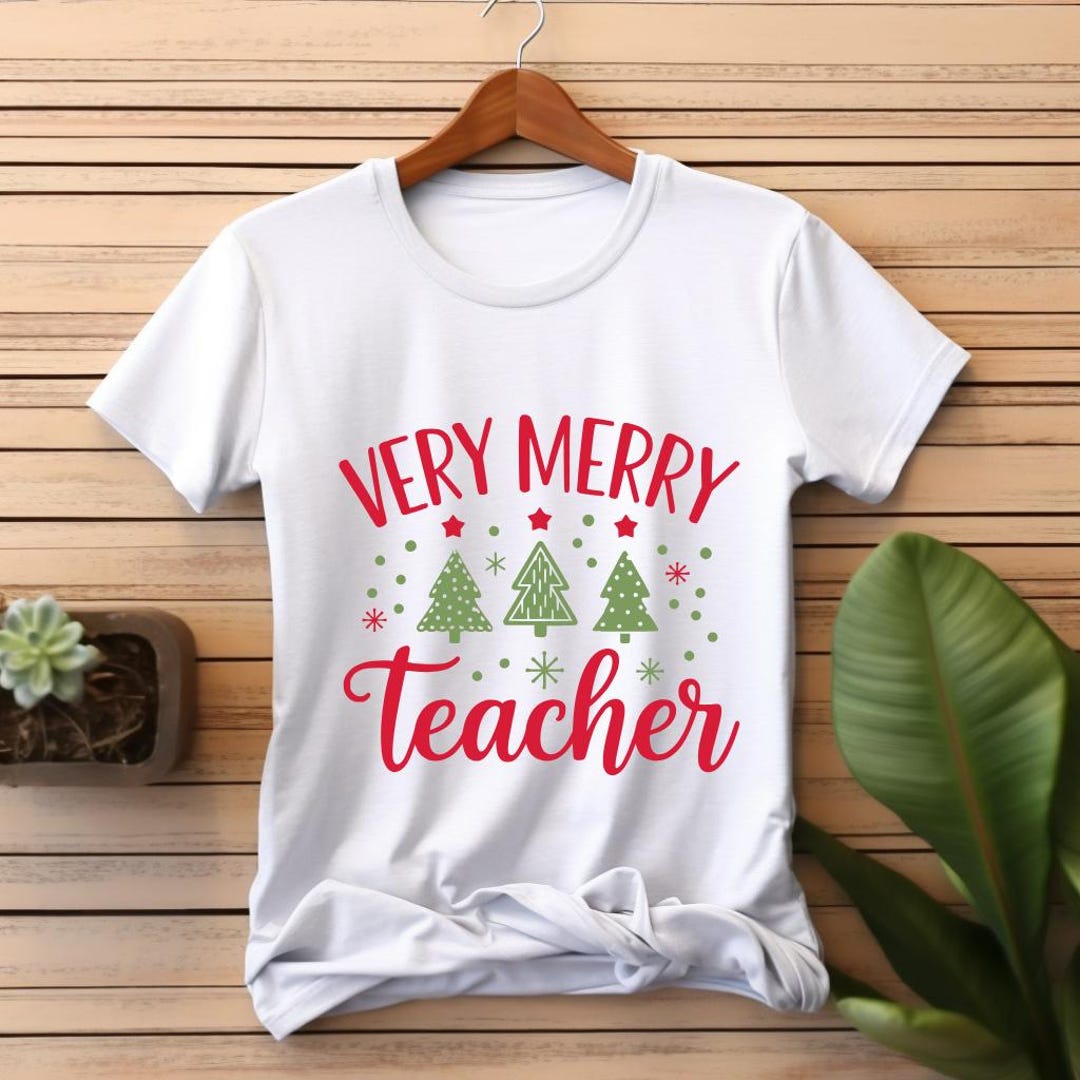 Very Merry Teacher” Christmas SVG and PNG File - Festive Typography for ...