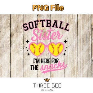 Hermana de Softbol SVG y PNG / Estoy aquí por el diseño de bocadillos / Archivo de corte de softbol con gafas de sol de corazón / Gráfico divertido del día del juego / Descarga digital