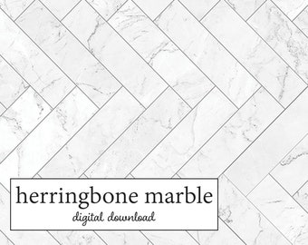 Digital Download - Dollhouse Herringbone Marble Tile White, Miniature Printable 1:12