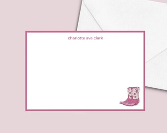 Personalisiertes Cowgirl-Briefpapier, Trendy, Süß, Girly und Moderne Stiefel Rosa Bordüre Notecard Set, Dankeschön Notizen, Bachelorette Cowboy