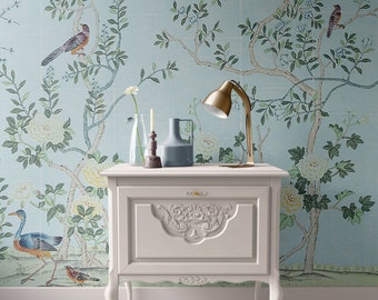 Dollhouse Wallpaper, Miniature  Light Blue Floral, 1:12, Peel and Stick or Premium Matte