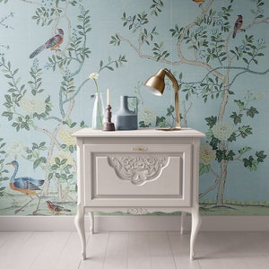 Dollhouse Wallpaper, Miniature  Light Blue Floral, 1:12, Peel and Stick or Premium Matte