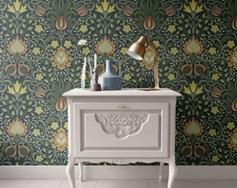 Dollhouse Wallpaper, 1:12 Miniature, Victorian Green Study William Morris; Peel & Stick or Premium Matte