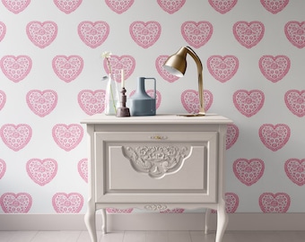 Dollhouse Wallpaper,  Miniature 1:12, Whimsical Pink Hearts, Girly Nursery or Bedroom