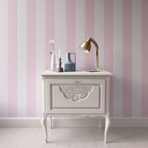 Miniatura della carta da parati della casa delle bambole; Moderno a strisce rosa 1:12; Premium Matte o Peel & Stick