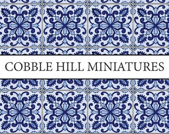 Dollhouse Flooring 1:12 Miniature, Navy Tile, Peel & Stick or Premium Matte; Kitchen or Bathroom Backsplash