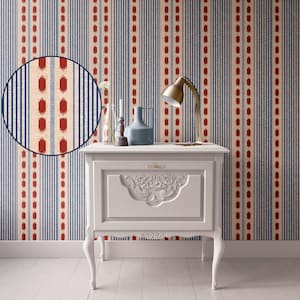 Dollhouse Wallpaper,  Miniature 1:12, Patterned Blue and Red Geometric Stripe, Modern or Traditional Peel and Stick or Premium Matte