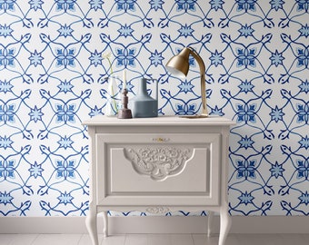 Dollhouse Wallpaper French Country Blue Pattern, Miniature