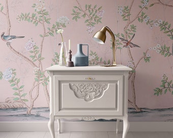 Dollhouse Wallpaper, Miniature 1:12, Peach Pink Floral; Peel & Stick or Premium Matte