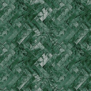 May include: A seamless pattern of green marble tiles arranged in a herringbone pattern. The tiles have a light green and dark green marbling effect.