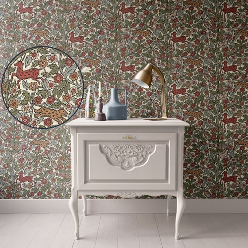 Melody Jane Dollhouse Wallpaper - Plumb On White Acorns, William Morris Design, 1:12 Scale, 45x29 Cm