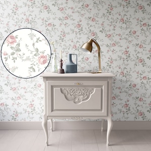 Carta da parati casa delle bambole, Miniatura 1:12, Shabby Chic Floral Ditsy Rose; Peel and Stick o Premium Matte
