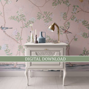 Puppenhaus Tapete Rosa Chinoiserie, DIGITAL DOWNLOAD, Miniatur zum Ausdrucken
