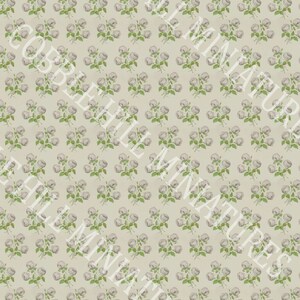 Puede incluir: Un patr&oacute;n sin costuras que presenta racimos de rosas blancas con hojas verdes sobre un fondo beige claro.