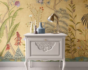 Dollhouse Wallpaper, Miniature Gold  Floral, 1:12; Peel & Stick or Premium Matte Paper