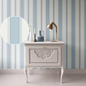 Dollhouse Wallpaper Miniature; Light Blue and Cream Striped; Modern 1:12; Peel and Stick or Premium Matte