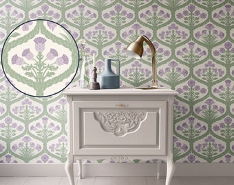 Dollhouse Wallpaper, 1:12 Miniature, Purple and Green Floral Trellis, Art Nouveau, Victorian