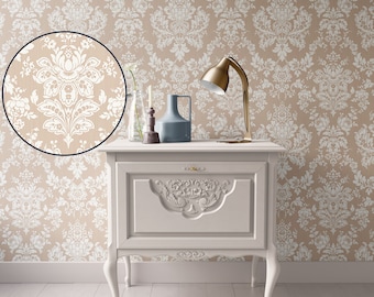 Dollhouse Wallpaper Miniature Floral Damask, Beige 1:12