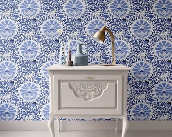 Dollhouse Wallpaper, 1:12 Miniature, Blue Floral Art Nouveau, Victorian