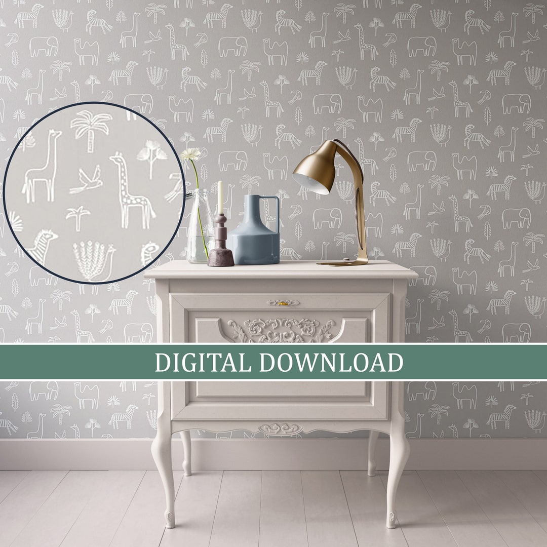 Dollhouse Wallpaper Digital Download Printable, Miniature 1:12; Animals ...