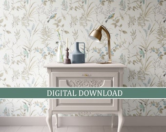 Dollhouse Wallpaper Digital Download Printable, Miniature 1:12; Cream Chinoiserie, Modern