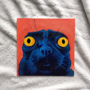 Peinture à l'huile originale Chroniques de chats curieux 20 x 20 cm