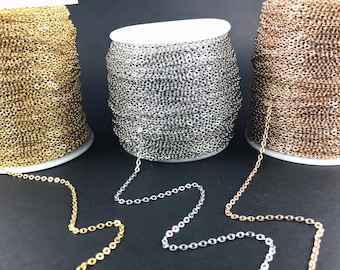 Non-tarnish stainless steel 2mm chain, gold, rose gold, silver 2mm links