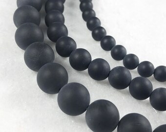 100 % Genuine gemstone Matte black onyx beads, 10mm, 8mm, 6mm onyx beads, bead strands