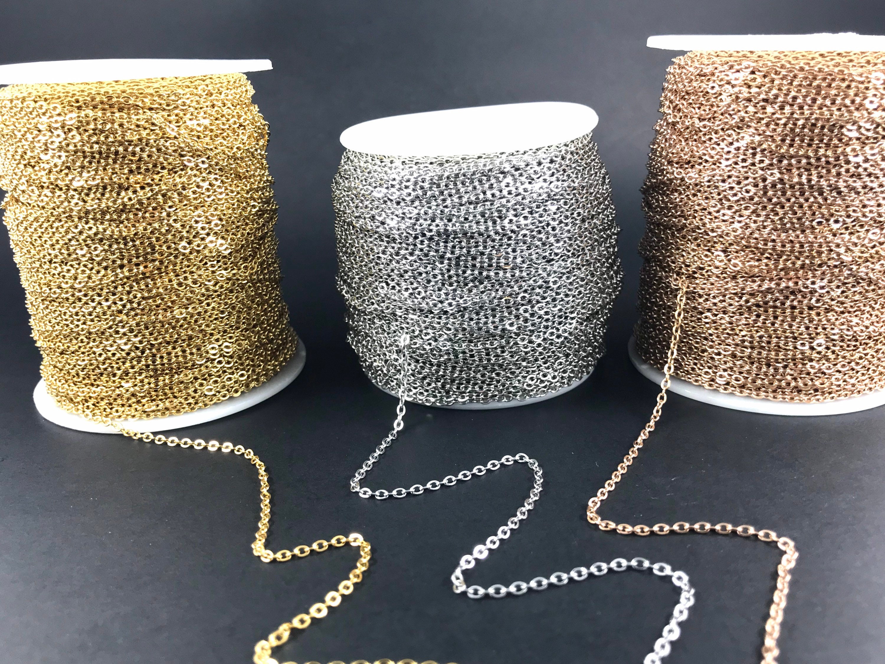 Non-tarnish stainless steel 2mm chain, gold, rose gold, silver 2mm links