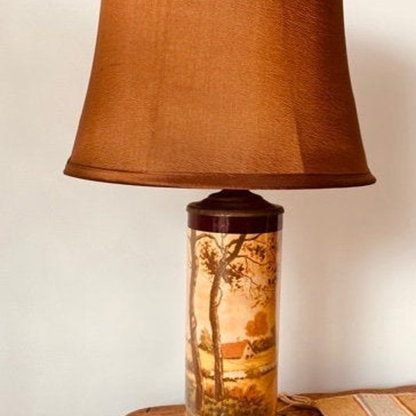 1940s Pastoral Scene Lamp w/Shade