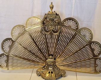 Brass Fireplace Peacock Screen