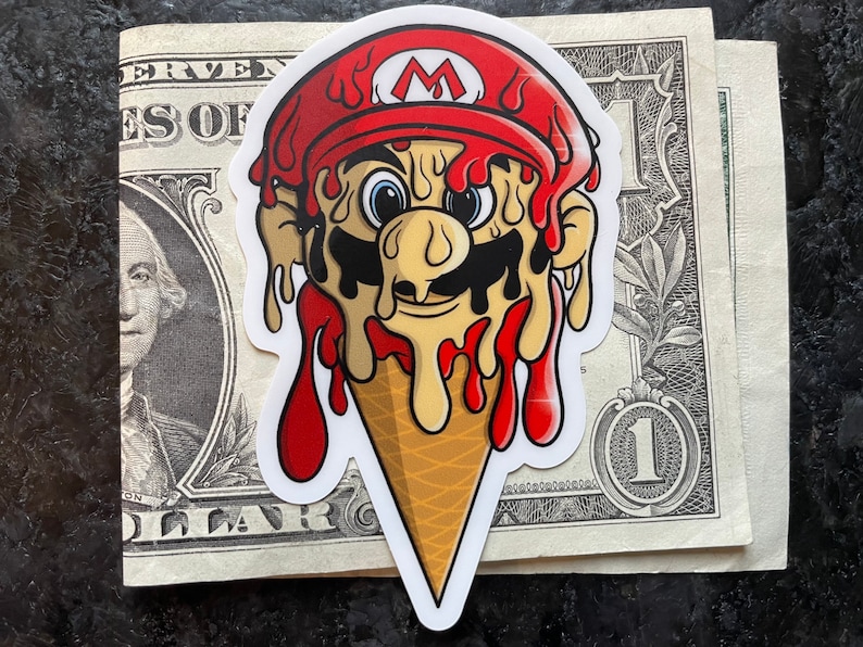 Super Mario Brothers Ice Cream Cone Drip Sticker Perfect for Laptop