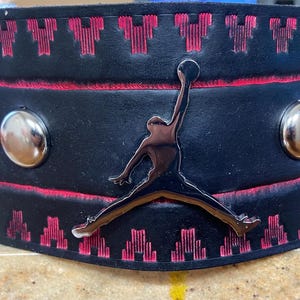 Red & Black leather belt (21”-23”)