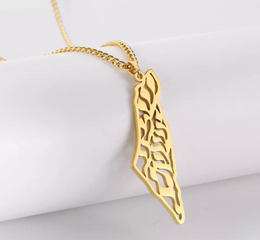 PALESTINE Map With Cities Pendant Necklace /charmed Jewelry Gift