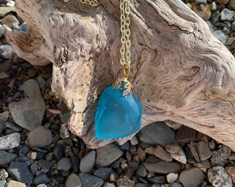 Beautiful Tumbled CoralCopper Wave Maine Beach Stone Jewelry Pendant Necklace