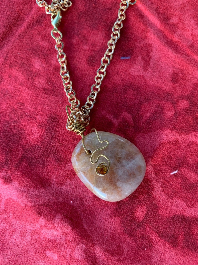 Beautiful Tumbled CoralCopper Wave Maine Beach Stone Jewelry Pendant Necklace