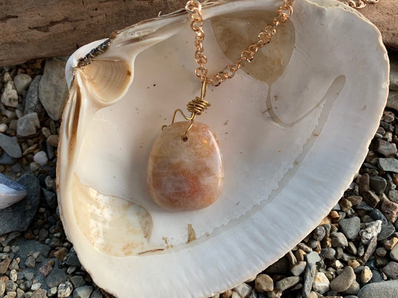 Beautiful Tumbled CoralCopper Wave Maine Beach Stone Jewelry Pendant Necklace