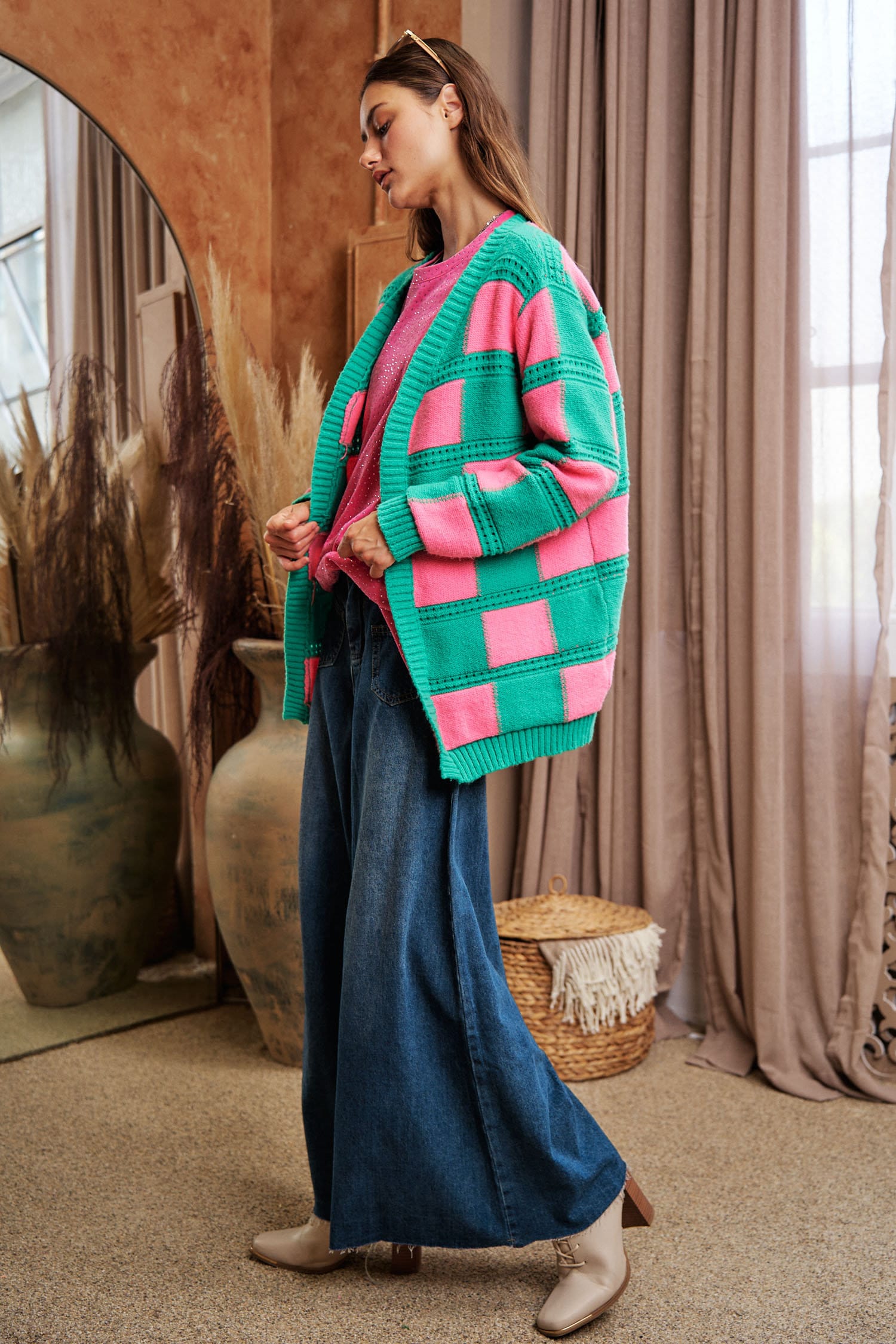 Pink and green cardigan cheap